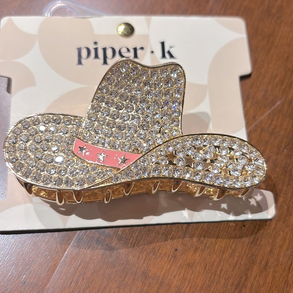 NWT Piper K Rhinestone Cowboy Hat Hair Claw Clip